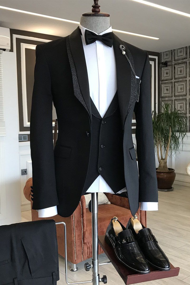 Frederic Black Shawl Lapel Wedding Tuxedos ¡§C 3-Piece Set-Wedding Suits-BallBride