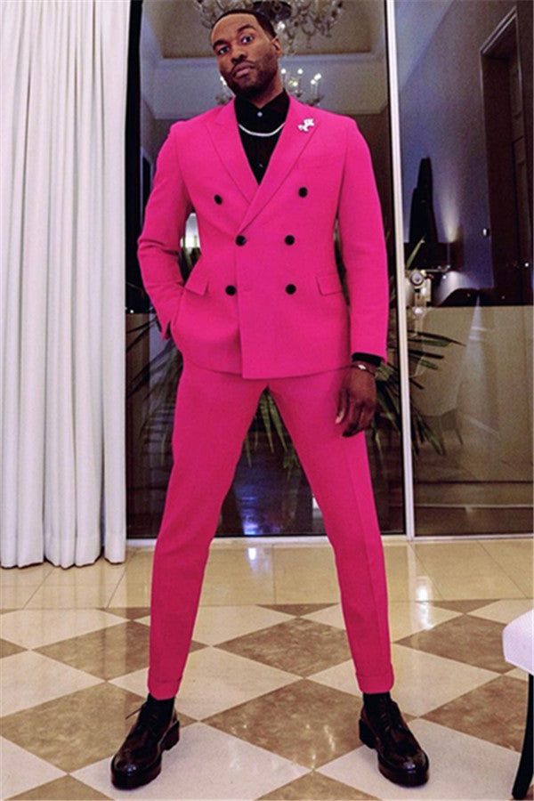 Fuchsia Peaked Lapel Ring Bearer Outfits With Two Breasted Online ¡§C Newest Edition-Prom Suits-BallBride