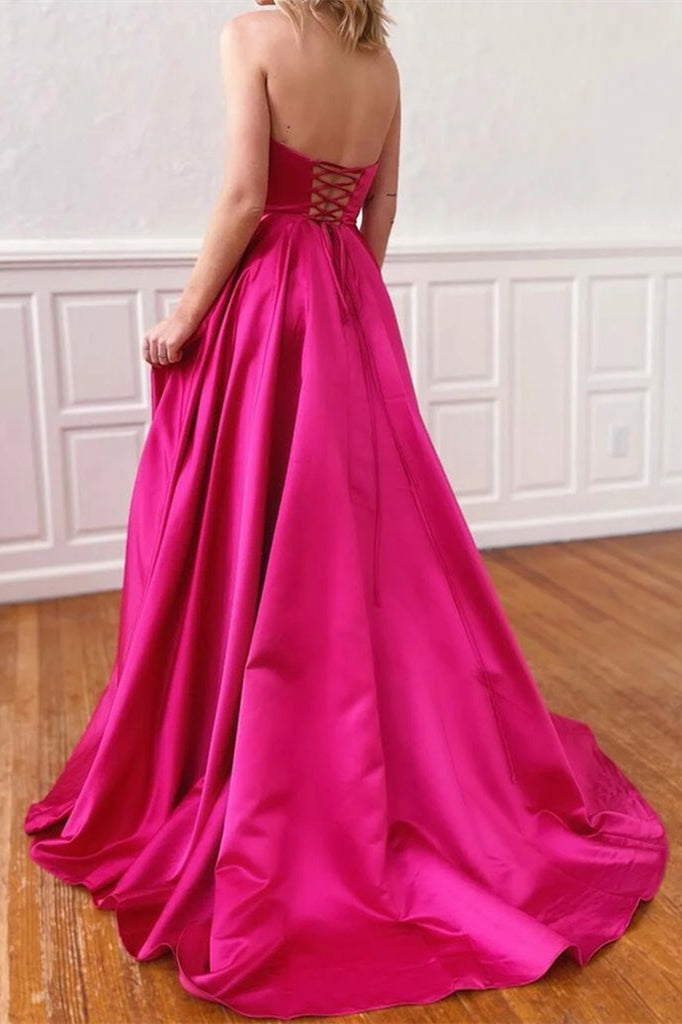 Fuchsia Strapless Prom Dress with Pockets and Side Split-BallBride