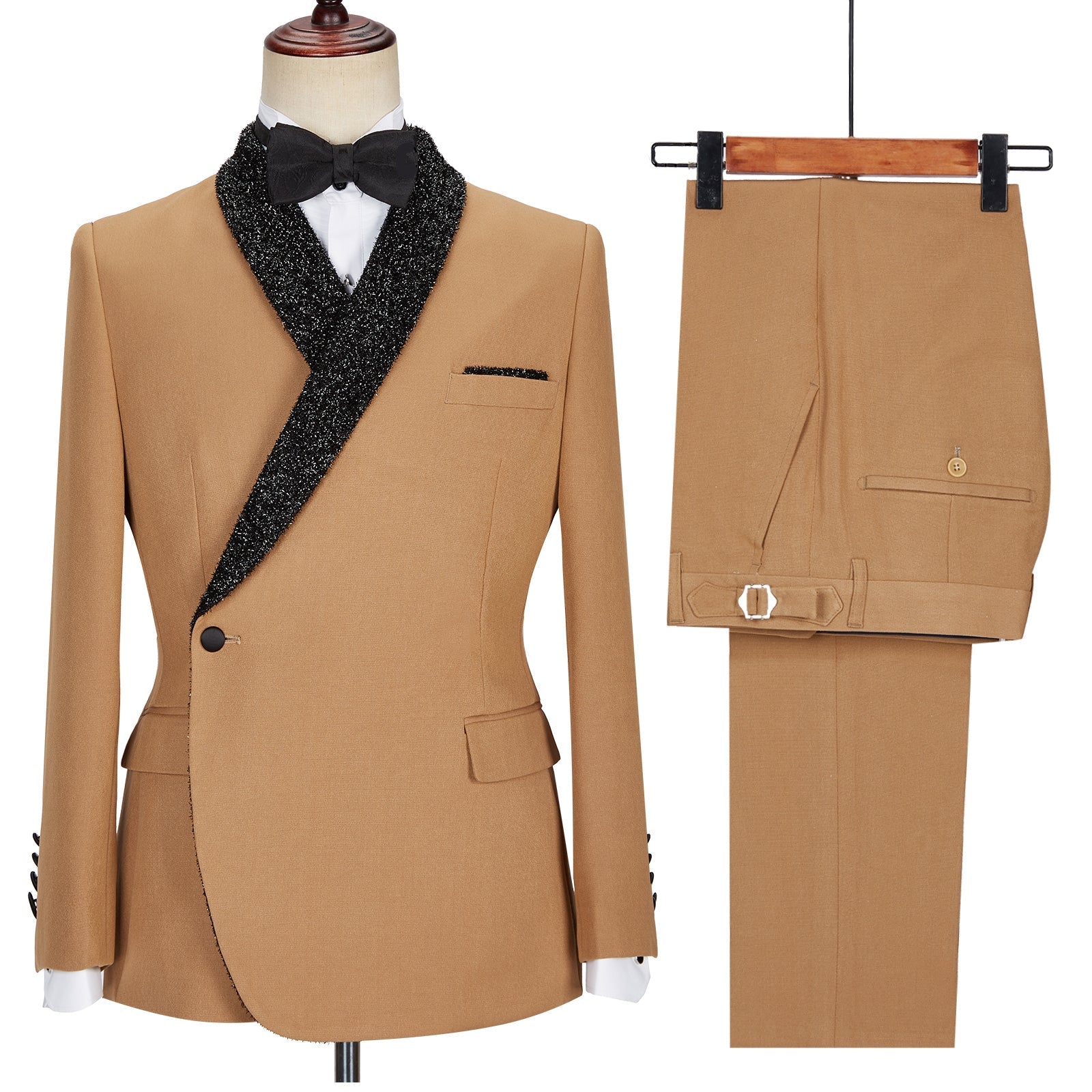 Gavin New Arrival Men's Khaki Sparkle Shawl Lapel One Button Suit-Wedding Suits-BallBride