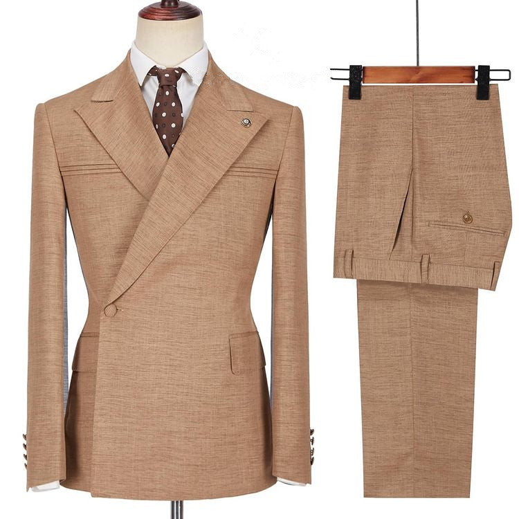 Gentle Brown Peaked Lapel Prince Suits with Ruffles for Prom-Prom Suits-BallBride