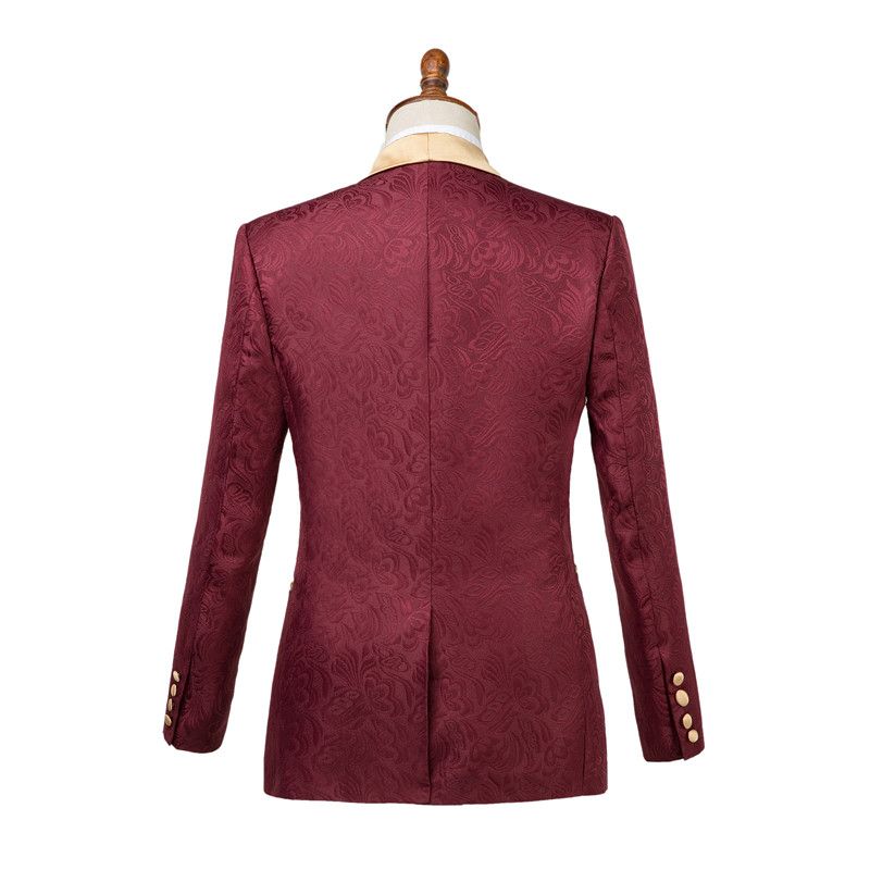 Gentle Burgundy Shawl Lapel Men's Wedding Suit With Jacquard-Wedding Suits-BallBride