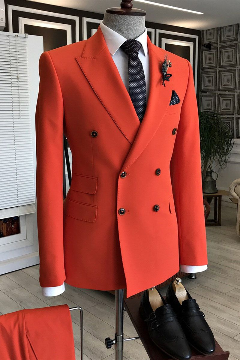 Gentle Red Best Party Suit for Prom with Peaked Lapel and Double Breasted-Prom Suits-BallBride