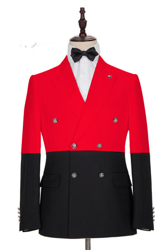 Gentle Red Double Breasted Party Suit with Peaked Lapel-Prom Suits-BallBride