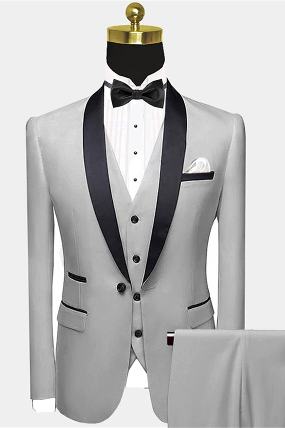 Gentle Silver Grey Shawl Lapel Suit for Groomsmen's Weddings-Wedding Suits-BallBride