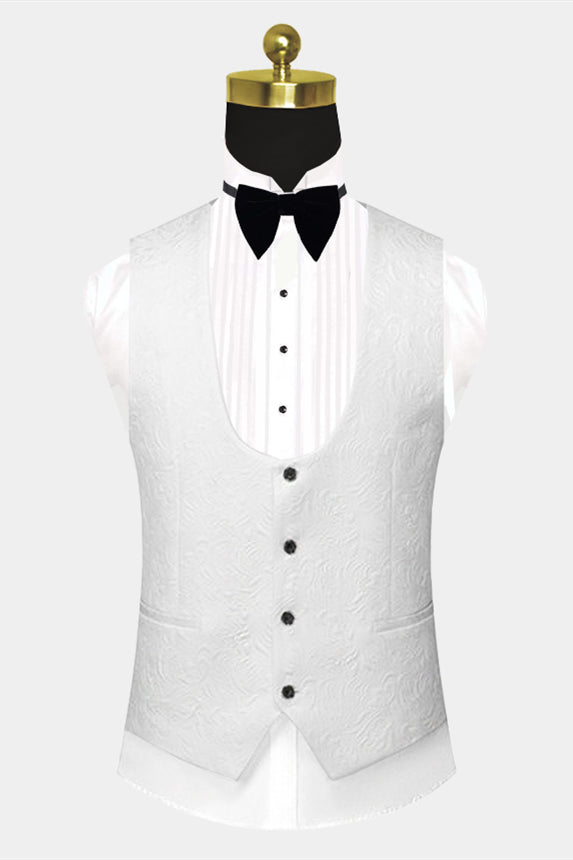 Gentle White and Black Jacquard Suits For Men-Prom Suits-BallBride