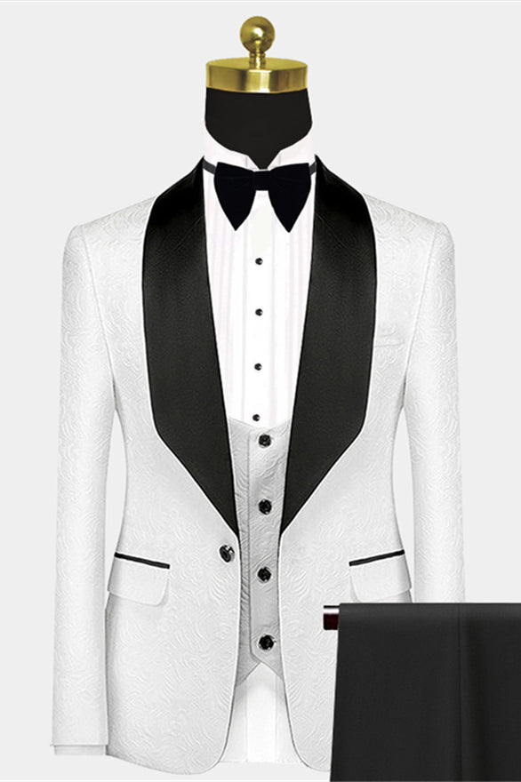 Gentle White and Black Jacquard Suits For Men