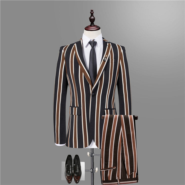 Gentlemen's Black Striped Prom Attire Online-Prom Suits-BallBride