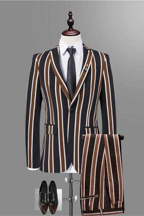 Gentlemen's Black Striped Prom Attire Online-Prom Suits-BallBride