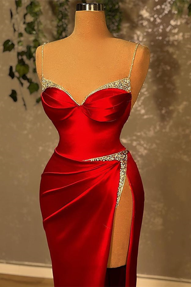 Glamorous Burgundy Mermaid Prom Dress with Spaghetti-Straps and Beadings-BallBride