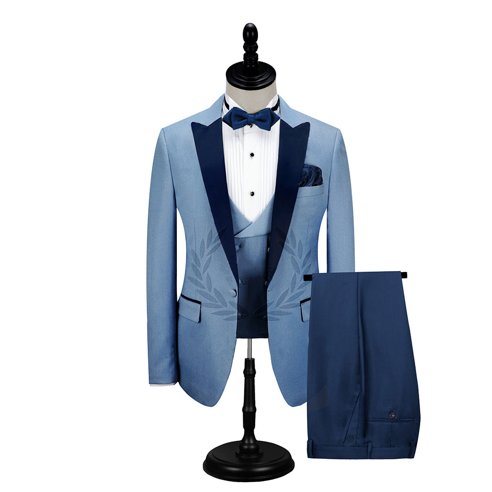 Glamorous Dark Navy Blue Peaked Lapel Solid Wedding Tuxedo-Wedding Suits-BallBride