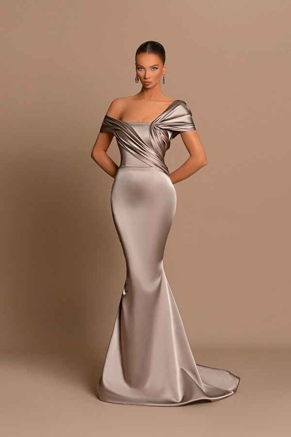 Glamorous Gray Off-The-Shoulder Mermaid Prom Dress with Split-BallBride