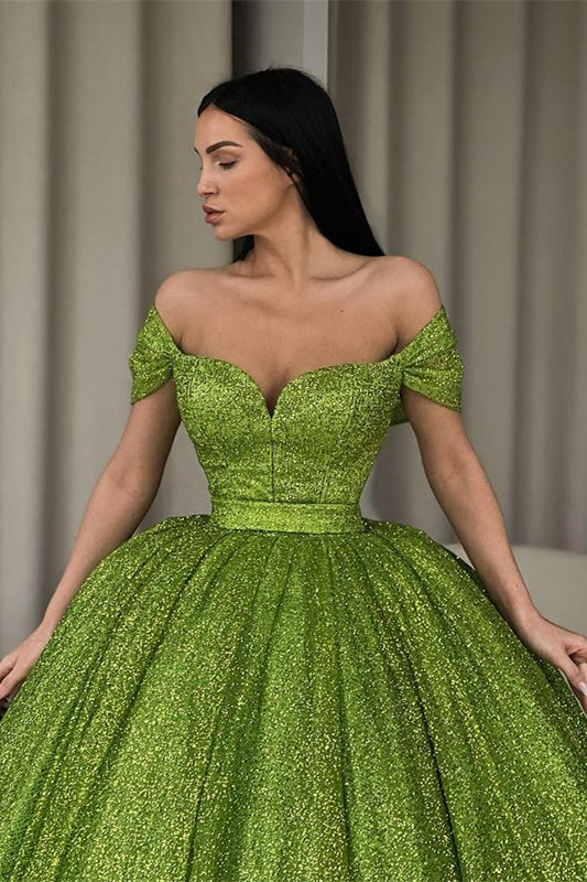 Glamorous Green Sequin Evening Dress Ball Gown-Evening Dresses-BallBride