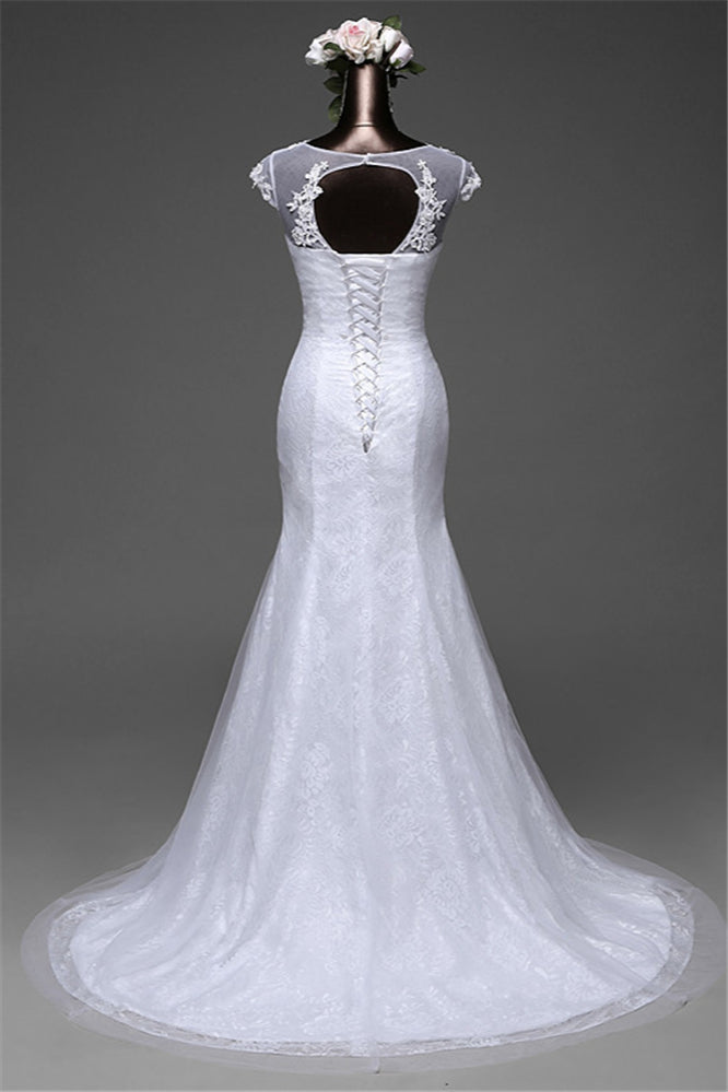 Glamorous Jewel Lace Long Mermaid Wedding Dress with Tulle Overskirt-Wedding Dresses-BallBride