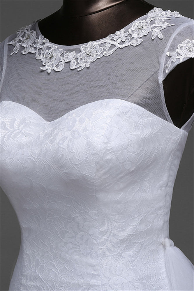 Glamorous Jewel Lace Long Mermaid Wedding Dress with Tulle Overskirt-Wedding Dresses-BallBride