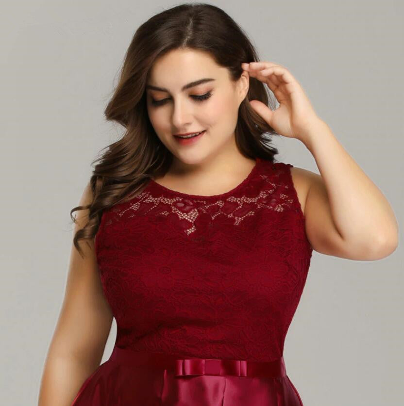 Glamorous Lace Hi Lo Burgundy Prom Dresses Plus Size Evening Gown