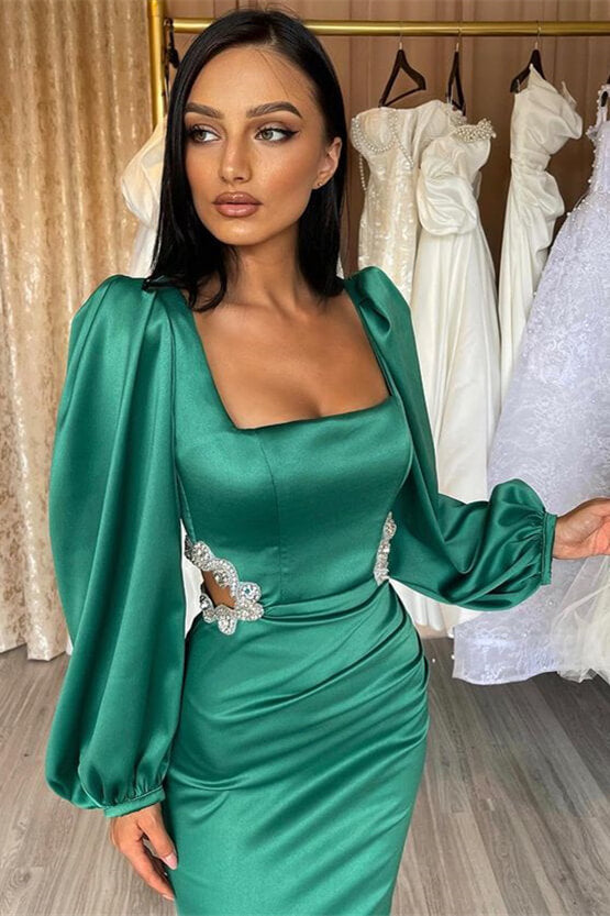 Glamorous Mermaid Prom Dress with Long Puff Sleeves & Appliques-BallBride