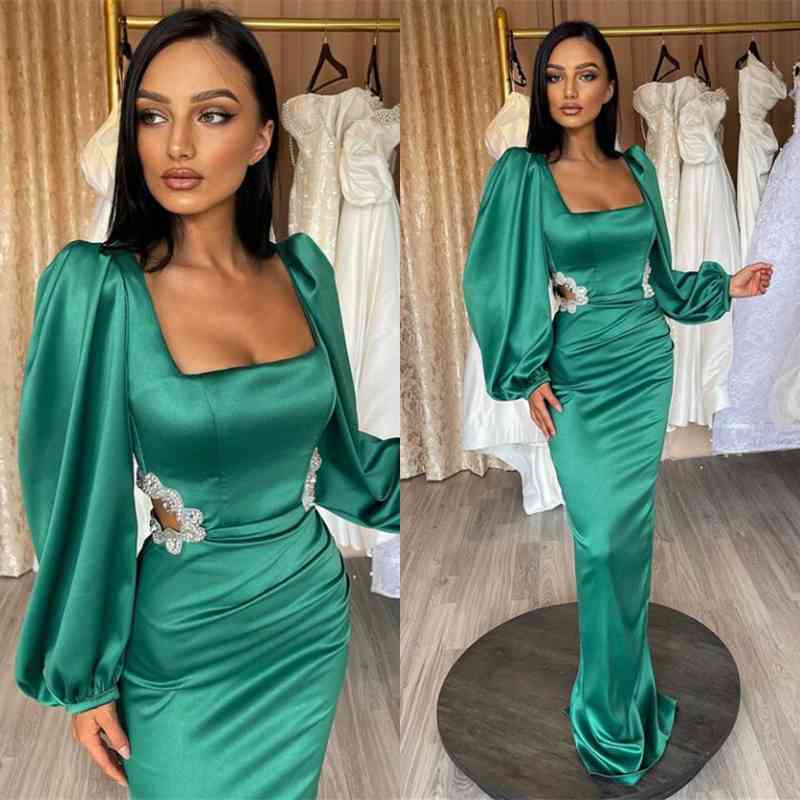 Glamorous Mermaid Prom Dress with Long Puff Sleeves & Appliques-BallBride