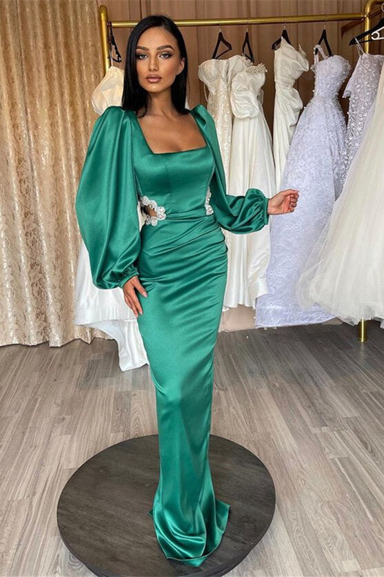 Glamorous Mermaid Prom Dress with Long Puff Sleeves & Appliques-BallBride