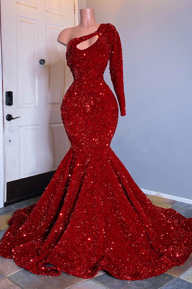 Glamorous Sequins Mermaid Long Sleeves Prom Dress-BallBride