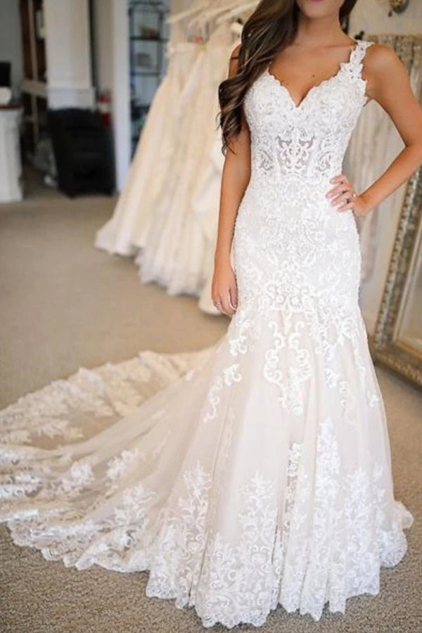 Glamorous Sweetheart Mermaid Wedding Dress With Appliques-Wedding Dresses-BallBride