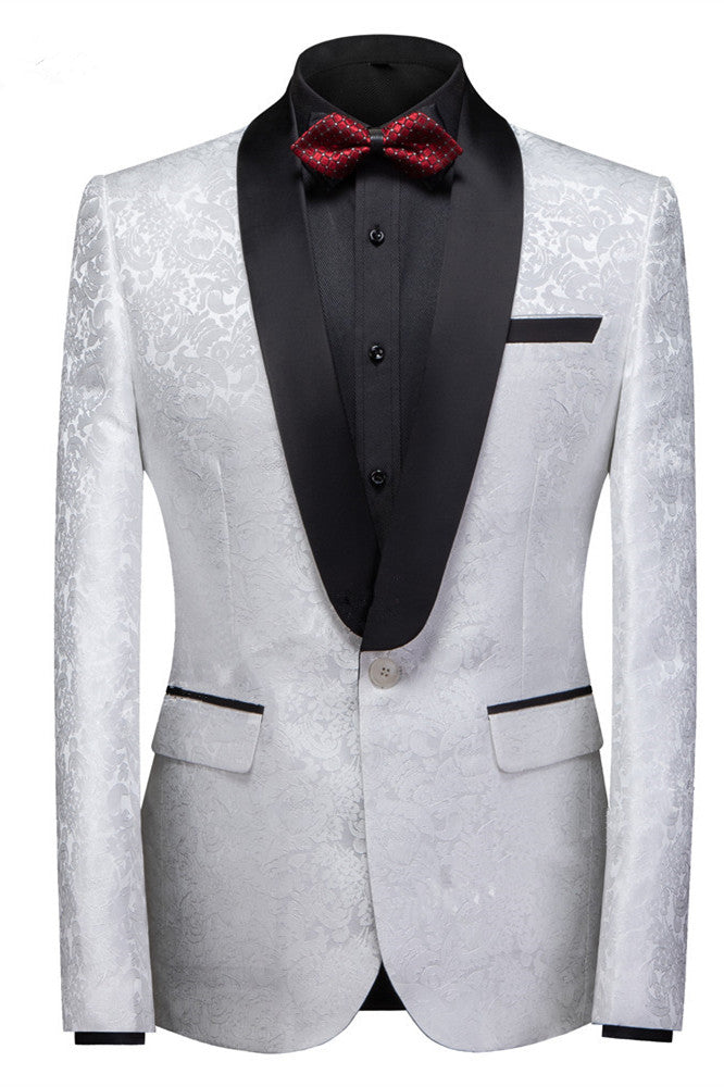 Glamorous White One Button Wedding Tuxedo with Shawl Lapel-Wedding Suits-BallBride