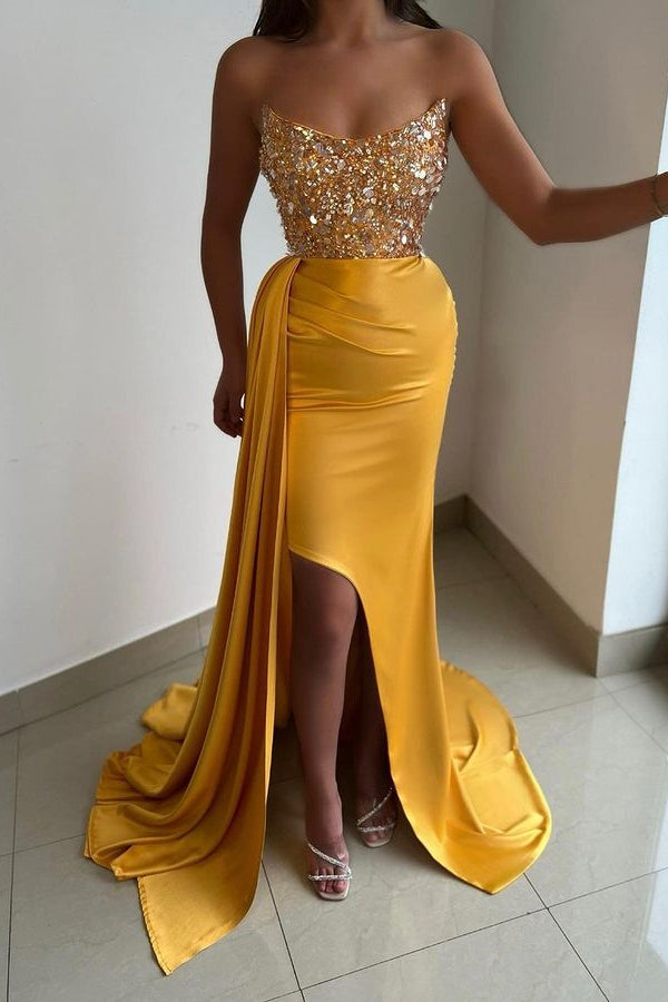 Glamorous Yellow Mermaid Evening Dress with Sequins-Evening Dresses-BallBride