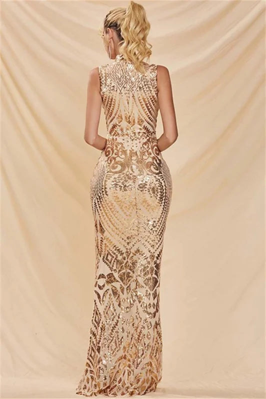 Glorious High Neck Sleeveless Sequins Evening Dress Mermaid Online-BallBride