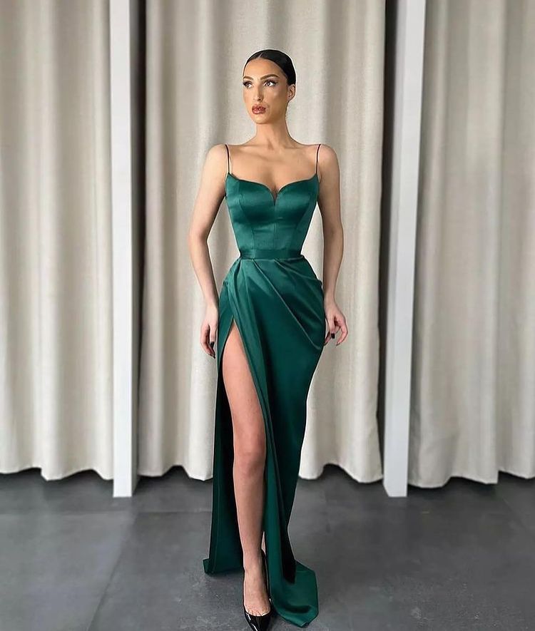 Gorgeous Dark Green Mermaid Prom Dress with Split Long Spaghetti-Straps-Occasion Dress-BallBride