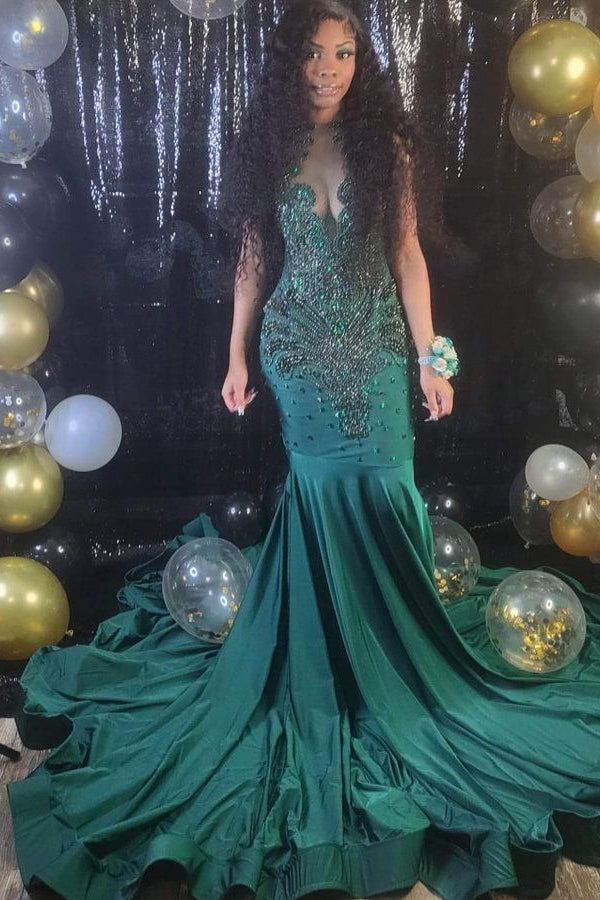 Gorgeous Dark Green Sequins Beadings Long Mermaid Prom Dress-Occasion Dress-BallBride