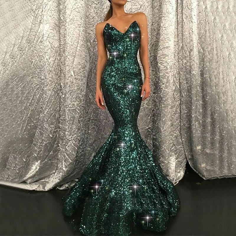 Gorgeous Dark Green Sweetheart Mermaid Sequins Prom Dress-BallBride