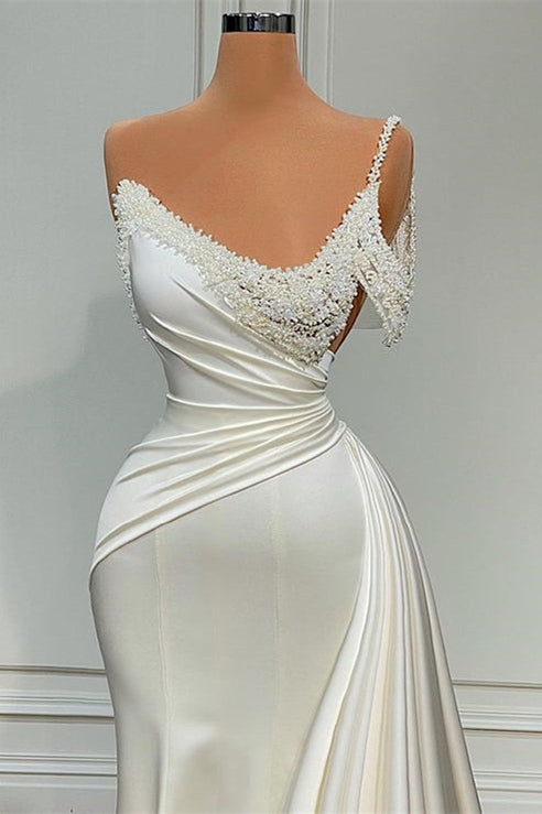 Gorgeous Designer Pearl Mermaid Wedding Gowns with Ruffles Online-Wedding Dresses-BallBride