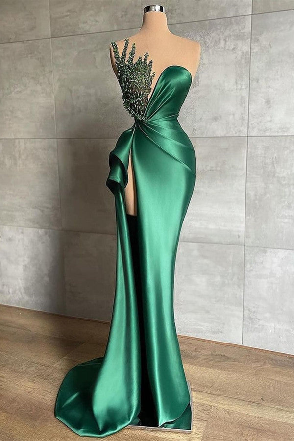 Gorgeous Emerald Green Mermaid Evening Dress With Split & Appliques-BallBride