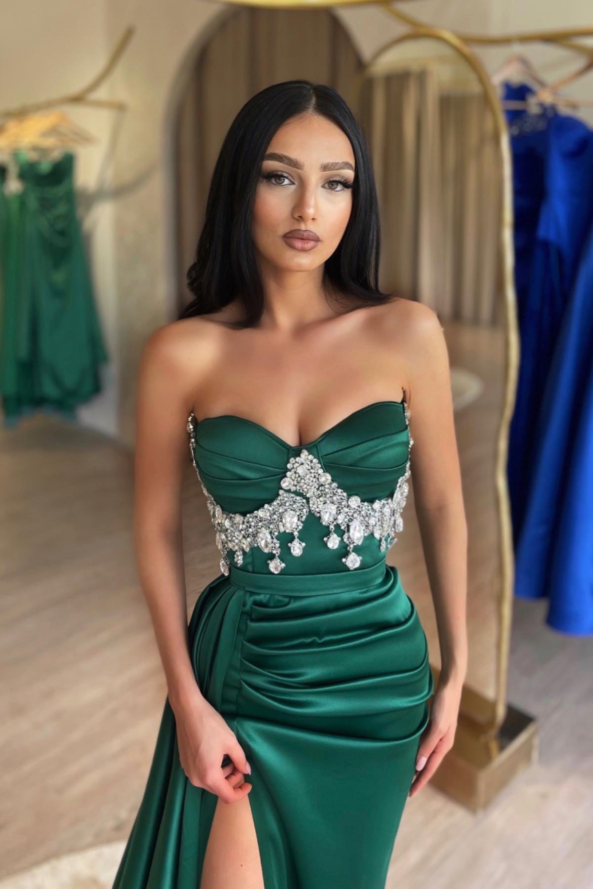 Gorgeous Emerald Green Sweetheart Mermaid Prom Dress With Beadings & Split-Occasion Dress-BallBride