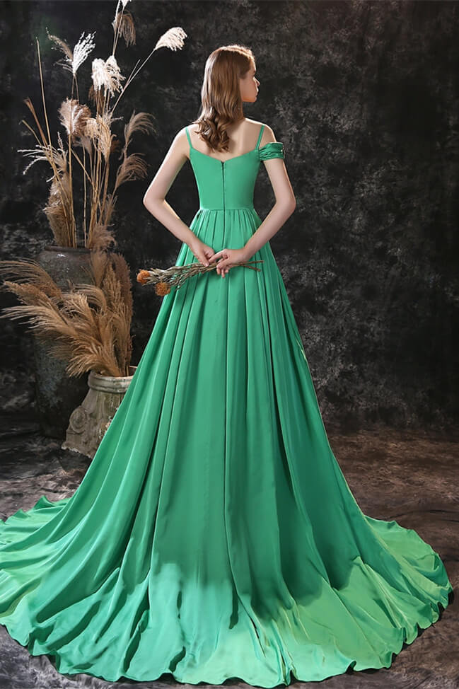 Gorgeous Green Off-the-Shoulder Long Prom Dress with Flower Embroidery-Occasion Dress-BallBride