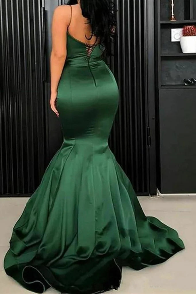 Gorgeous Green Spaghetti-Straps Mermaid Evening Dress Lace-up-BallBride