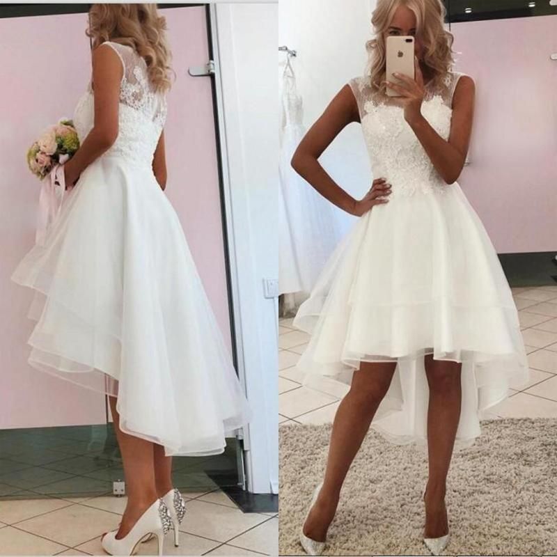 Gorgeous Hi-Lo A-line Bateau Sleeves Wedding Dress With Lace-Wedding Dresses-BallBride