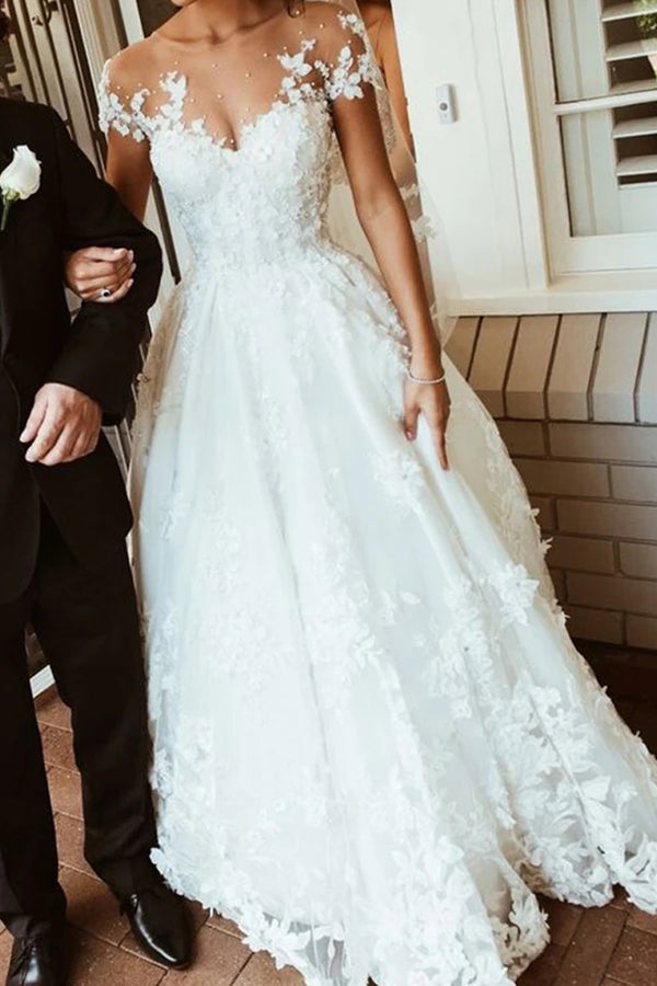 Gorgeous Jewel Beaded Tulle Wedding Dress-Wedding Dresses-BallBride