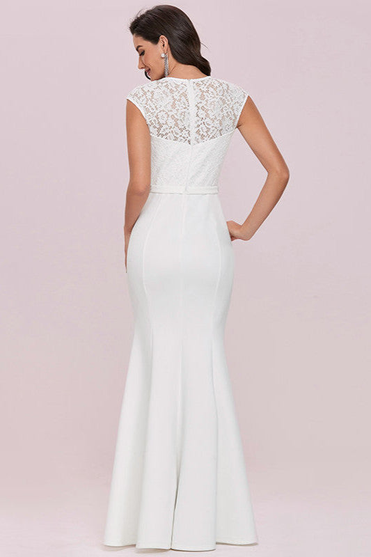 Gorgeous Lace Cap Sleeves Wedding Dress with Beads-Wedding Dresses-BallBride