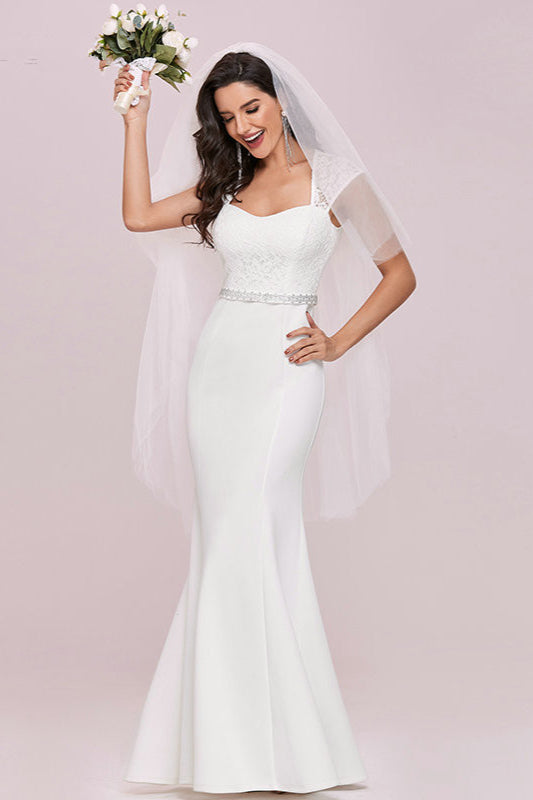 Gorgeous Lace Cap Sleeves Wedding Dress with Beads-Wedding Dresses-BallBride