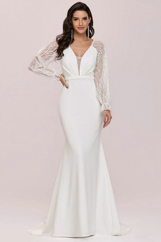 Gorgeous Lace Long Sleeve Wedding Dress Mermaid-Wedding Dresses-BallBride
