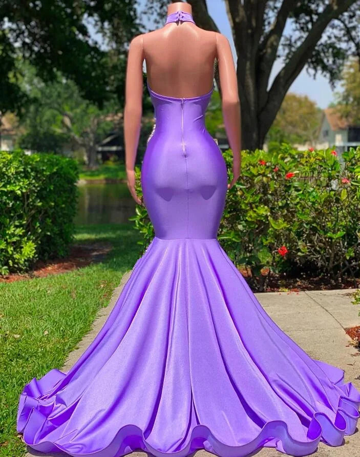 Gorgeous Lilac High Neck Evening Dress Mermaid Sleeveless Long With Beads-BallBride