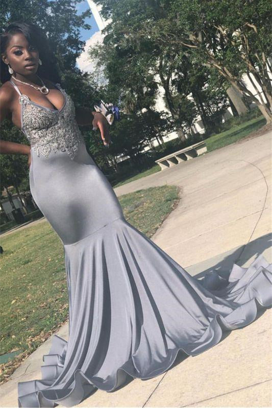 Gorgeous Mermaid Prom Dress with Spaghetti-Straps, Sleeveless, V-Neck and Appliques-Occasion Dress-BallBride