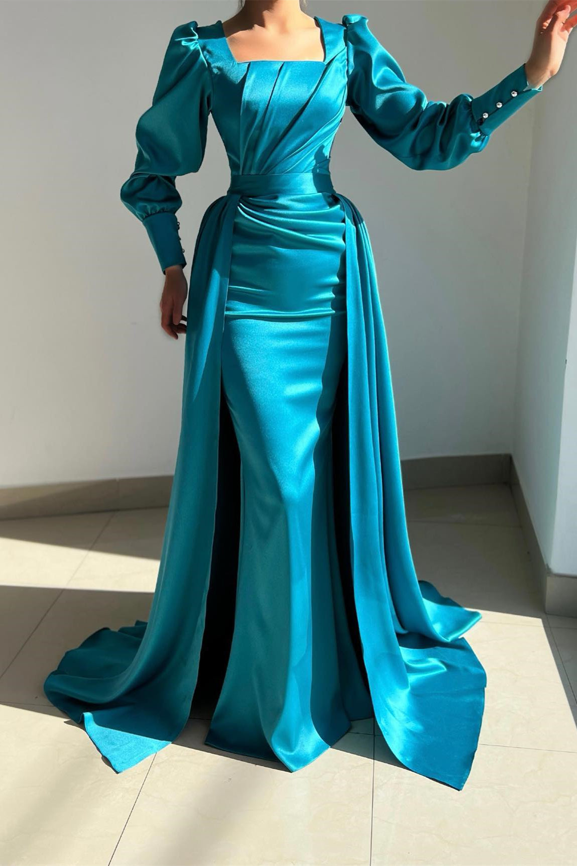 Gorgeous Ocean Blue Mermaid Prom Dress With Overskirt-Occasion Dress-BallBride