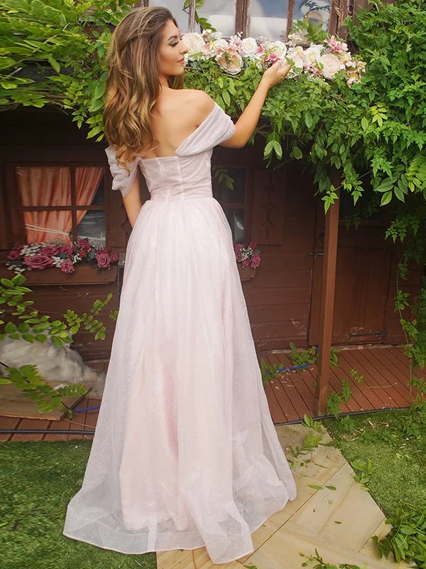 Gorgeous Pale Pink Off-the-Shoulder Princess Evening Dress Long-BallBride