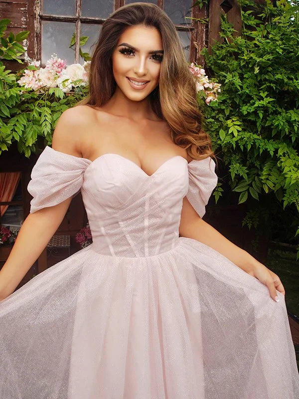 Gorgeous Pale Pink Off-the-Shoulder Princess Evening Dress Long-BallBride