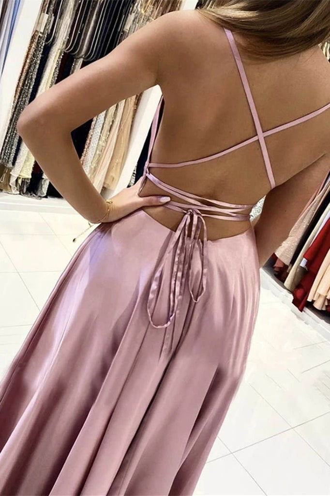 Gorgeous Pink Long Prom Dress with Slit and Spaghetti-Straps-Occasion Dress-BallBride