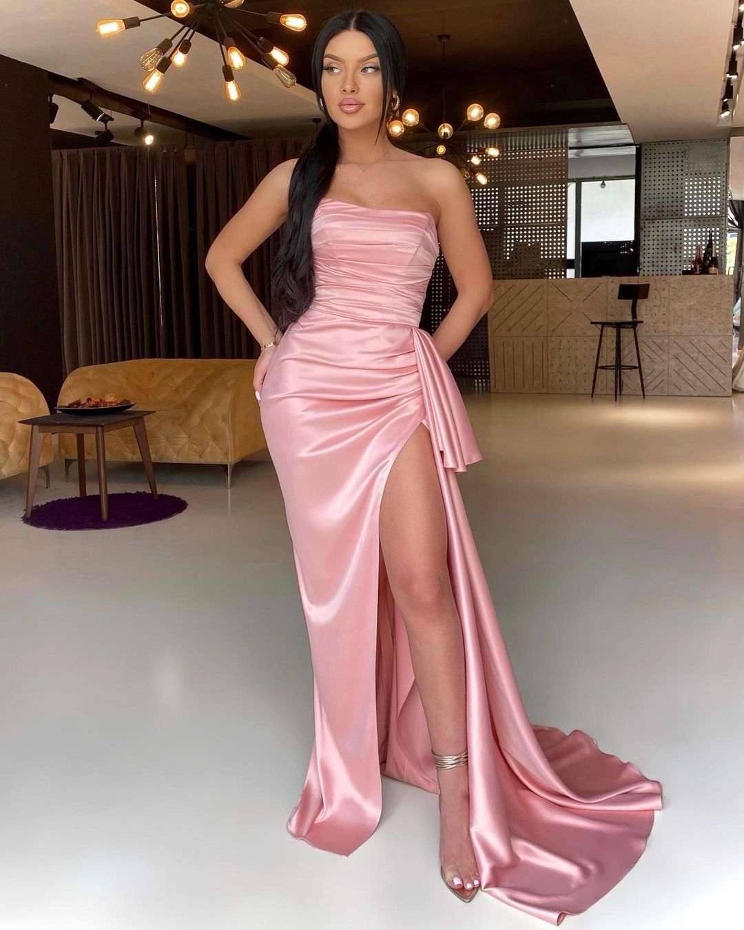 Gorgeous Pink Strapless Long Mermaid Prom Dress with Split-Occasion Dress-BallBride