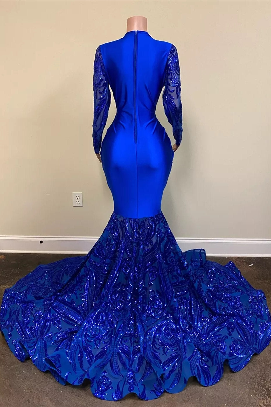 Gorgeous Royal Blue Long Sleeves Prom Dress with Mermaid Sequins-Occasion Dress-BallBride