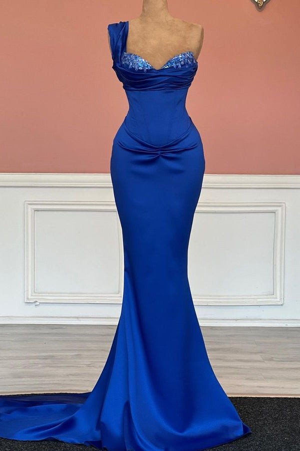 Gorgeous Royal Blue One-Shoulder Sweetheart Mermaid Prom Dress with Sequins-Occasion Dress-BallBride